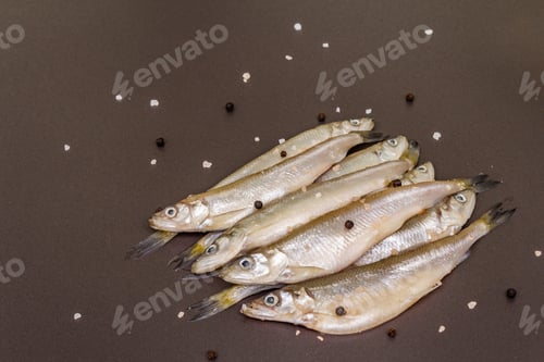Preview: Raw Sea Fish Smelt, Sardines, Anchovies, Capelin With The Scent Of Fresh Cucumber Ready For