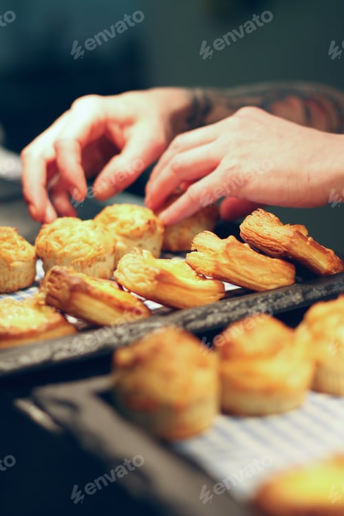Preview: Chef Plating Fresh Baked Mixed Baked Pastries