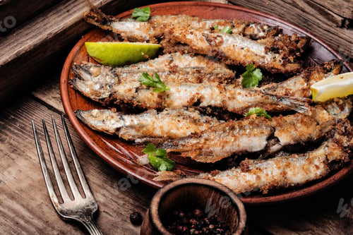 Preview: Fish Fried Breaded On A Wooden Rustic Table