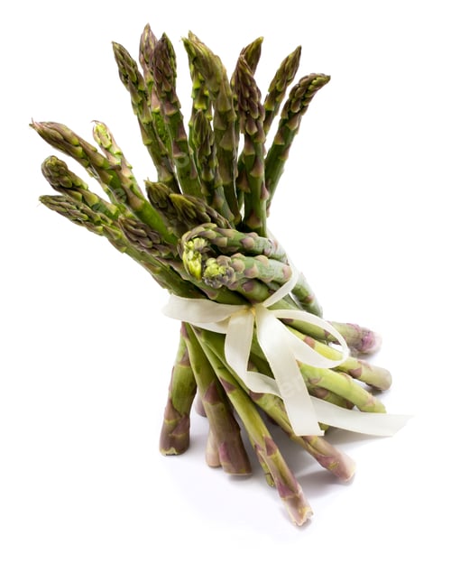 Preview: Bunch Of Raw Asparagus Tied With A Creamy Knot Isolated On White Background