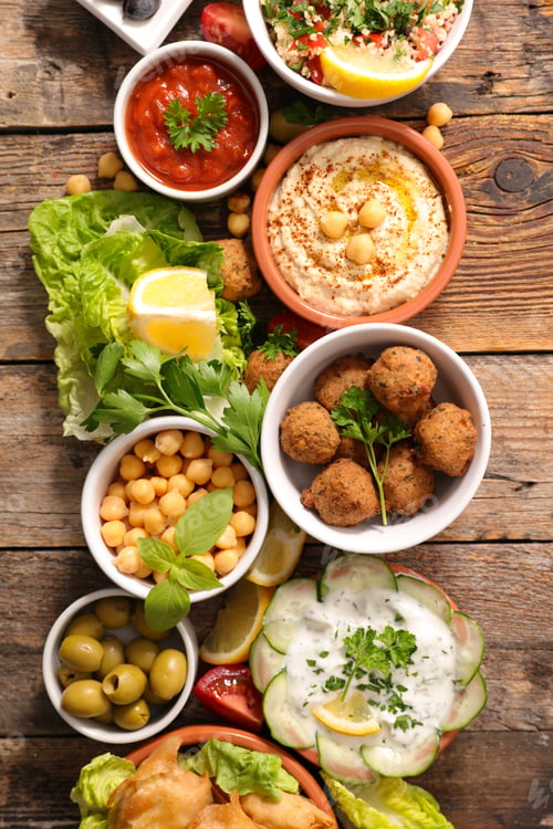 Preview: Assortment Of Dish- Hummus, Falafel, Pita Bread, Chickpea