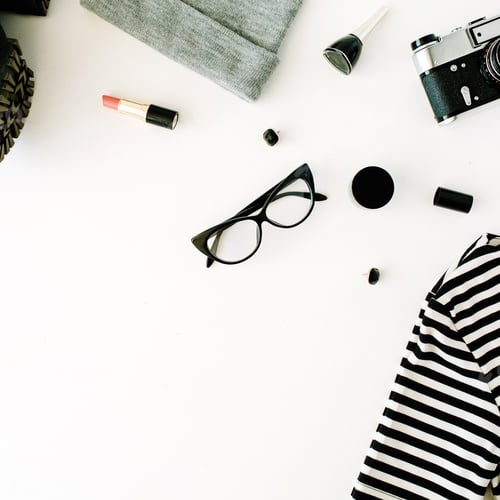 Preview: Flat Lay Feminine Autumn And Winter Clothes Collage With Retro Camera, Accessories And Cosmetics On