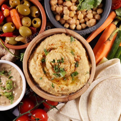 Preview: Hummus With Vegetable And Pita Bread