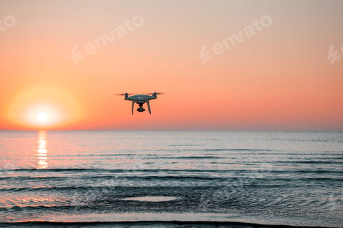 Preview: Flying Drone On A Background Of Sea Sunset