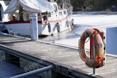 Preview: Life Buoy Orange Ring Water Safety At Boat Mooring Marina