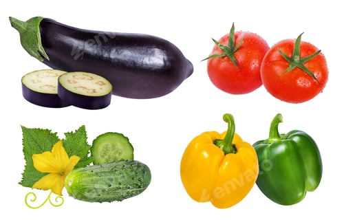 Preview: Tomato,Eggplant ,Pepper And Cucumber Isolated On White Background