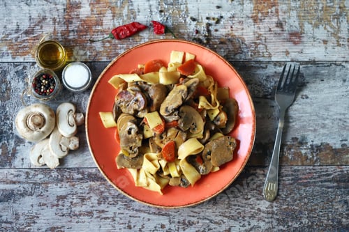 Preview: Pasta With Mushrooms In A Creamy Sauce. Mushrooms Pasta Recipe.