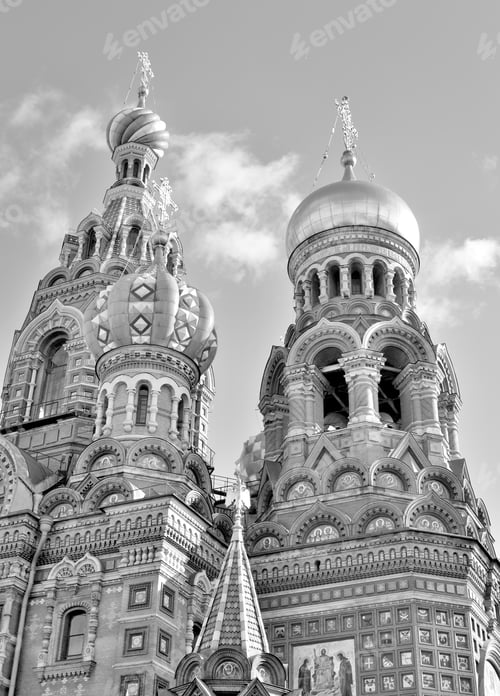 Preview: Savior On Spilled Blood Cathedral In St.Petersburg, Russia. Black And White.