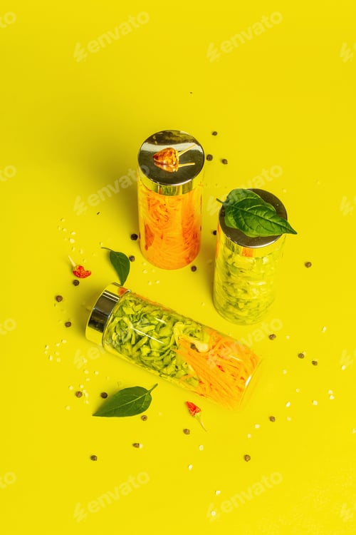 Preview: Delicious Jar Salad With Cabbage, Carrot, Dill, And Spices. Healthy Vegan (Vegetarian) Food, Fresh