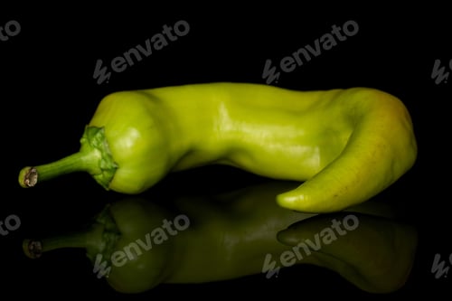 Preview: One Whole Hot Green Pepper Banana Isolated On Black Glass