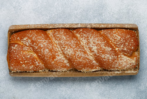Preview: Traditional Freshly Baked Whole Strudel Close-Up. Fresh Homemade Wicker Pastries With Fruit Or