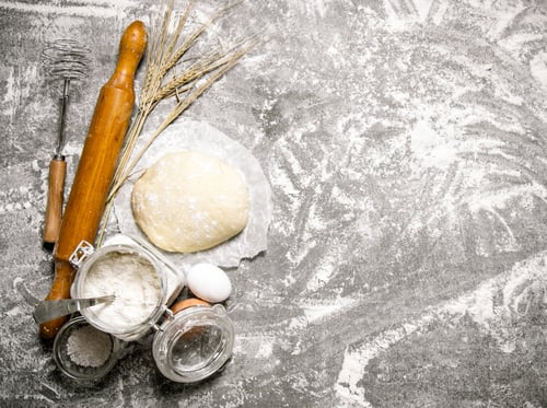 Preview: Prepared Dough . The Dough And Ingridienty For Him . On The Stone Table. Free Space For Text . Top