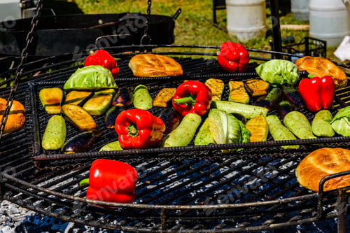 Preview: Different Vegetables Cooking On Grill At Country Fair