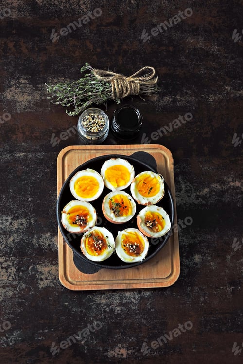 Preview: Soft-Boiled Eggs In The Shell In A Small Skillet. Useful Stylish Breakfast. Keto Breakfast.