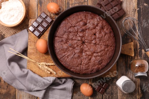 Preview: Chocolate Cake On Wooden Board And Ingredient