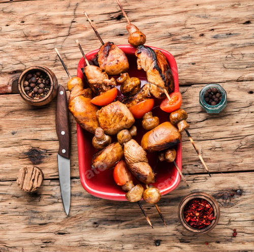 Preview: Meat Chicken Shish Kebab With Mushrooms.Fast Food