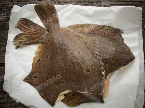Preview: Freshly Caught Flounder On White Paper