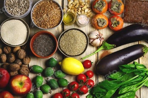 Preview: A Set Of Useful Products For A Healthy Diet. Vegetables, Fruits, Herbs, Seeds. Cherry Tomatoes
