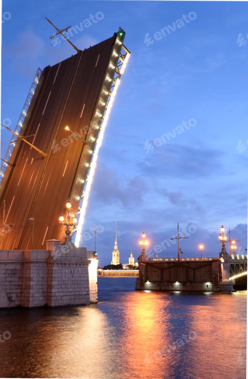 Preview: Trinity Bridge And Neva River At Night In St.Petersburg, Russia.