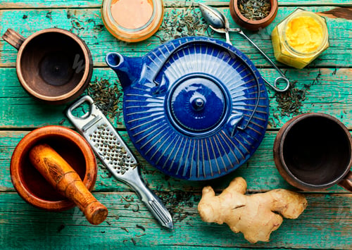 Preview: Teapot With Tea Made From Ginger,Honey And Lemon.Vitamin, Healing Tea