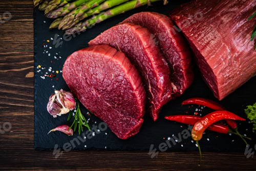 Preview: Fresh Raw Beef Steaks On White Background