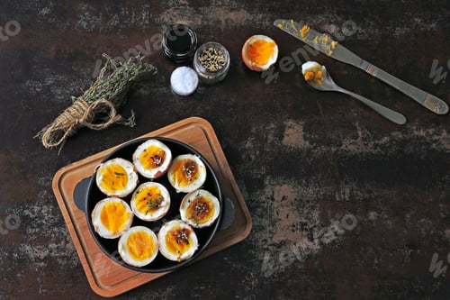Preview: Boiled Eggs With Herbs And Sesame. Keto Breakfast Or Snack. Delicious Soft Boiled Eggs.