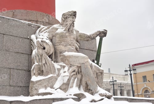 Preview: Statue Of Allegory Of The Dnieper River At The Base Of The Rostral Column In St.Petersburg, Russia.