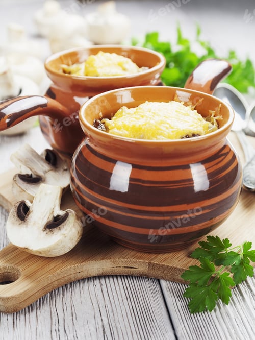 Preview: Mushrooms Baked With Cheese Crust In Cocotte