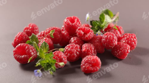 Preview: Group Of Raspberry Fruit And Leaf