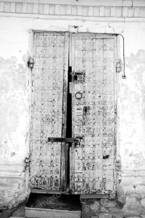 Preview: Door Of Old Building In Vologda, Russsia. Black And White.