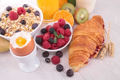 Preview: Breakfast With Egg,Croissant,Drinks And Fruits