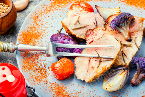 Preview: Italian Pork Porchetta With Cauliflower.Traditional Italian Festive Food.