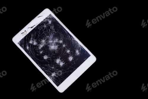 Preview: Tablet Cracked Screen Damaged Shattered And Smashed Broken Not Operating View From Above Insurance