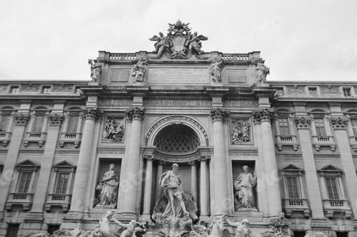 Preview: Trevi Fountain (Fontana Di Trevi) In Rome, Italy. Black And White.