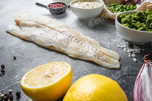 Preview: Cod Fish For English Traditional Fish And Chips Ingredients Beer Batter, Potatoe, Tartar Sauce