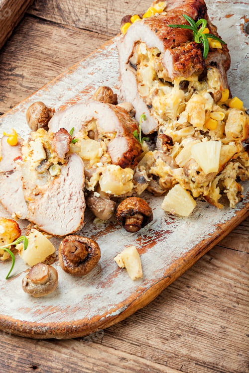 Preview: Stuffed Meat With Pineapple And Cheese.Meatloaf With Mushrooms And Cheese.