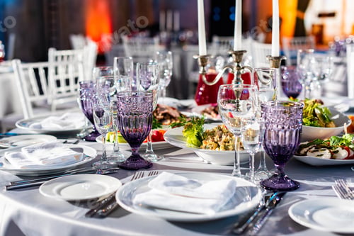 Preview: Beautiful Table Setting For Party Or New Year Celebration Cozy Loft Hall With Ligths In A