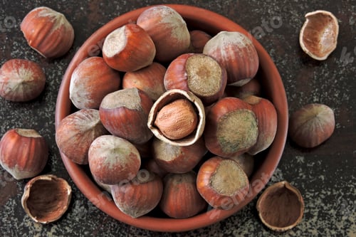 Preview: Fresh Hazelnuts In The Shell In A Bowl.