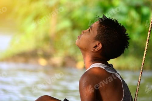 Preview: Portrait Of A Boy On The River In Summer