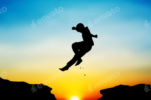 Preview: Silhouette Of Boy Jumping At Sky Sunset