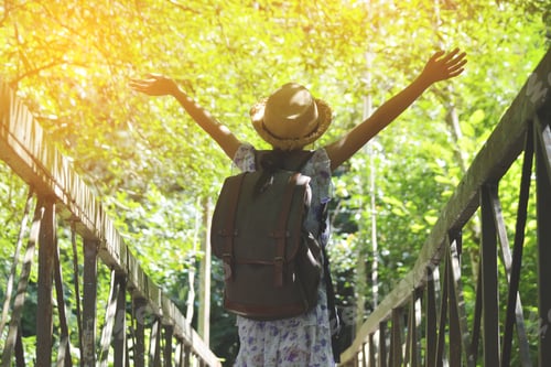 Preview: Asian Girl Backpack On Nature,Colour Of Vintage With Sunlight Selective And Soft Focus, Concept