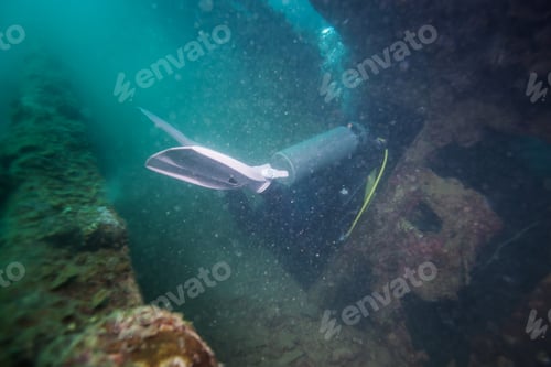 Preview: Scuba Diver Exploring World War Ii Shipwreck In Coron Area, Palawan, Philippines.