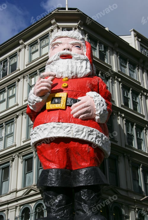 Preview: Santa Claus Decoration On Building Facade, Auckland, New Zealand