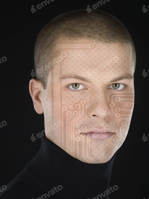 Preview: Man With Circuit Board Pattern On Face