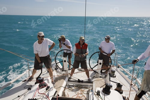 Preview: Group Of Men Standing On Sailboat In Key West, Florida, Usa