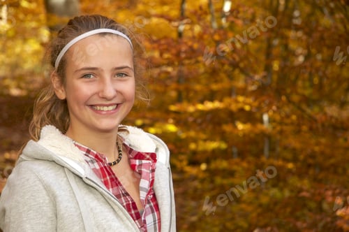 Preview: Girl Smiling In Forest, Portrait