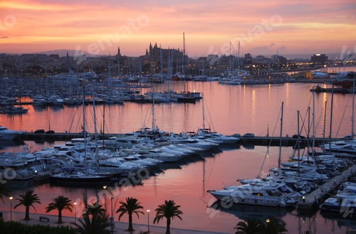 Preview: Marina And Cathedral Of Palma De Mallorca At Sunrise, Mallorca, Spain