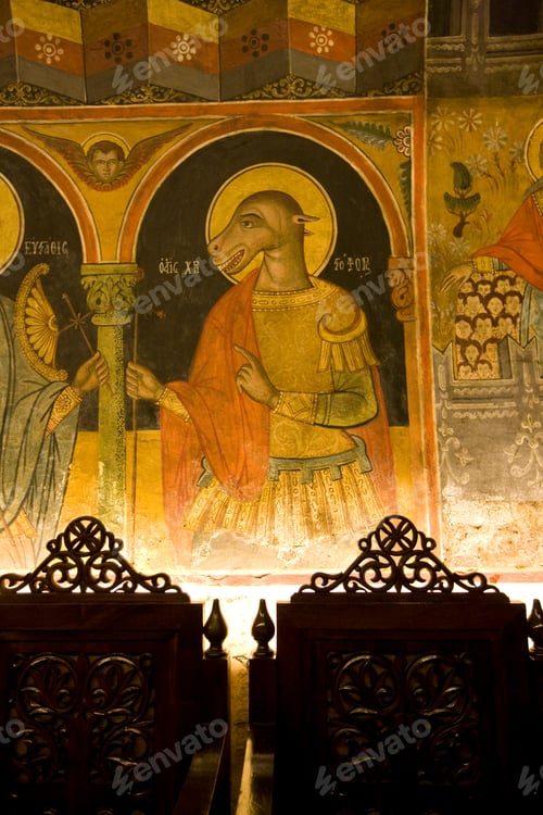Preview: Interior View Of A Byzantine, Greek Orthodox Church, Decorated With Icons, Lindos, Rhodes