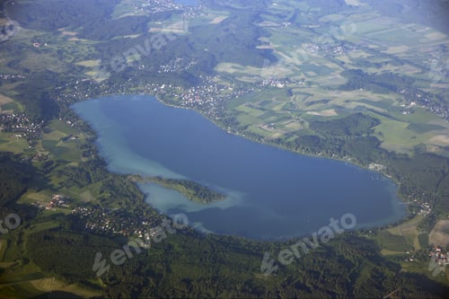 Preview: Aerial View Of Lake, Woerthsee, Mausinsel, Island Woerth, Bavaria, Germany