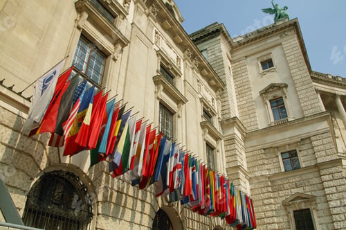Preview: View Of Congress Center And International Flags, Hofburg, Vienna, Austria